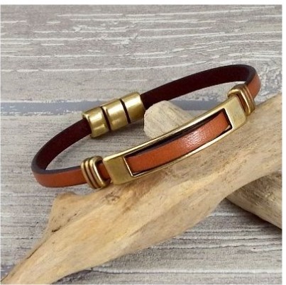 Bracelet nautique en cuir caramel